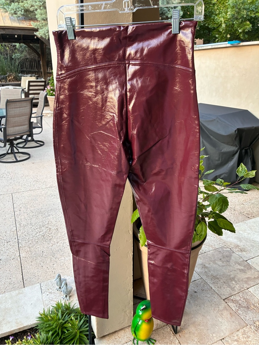 SPANX Glossy Deep Burgundy Faux Leather Leggings Size L